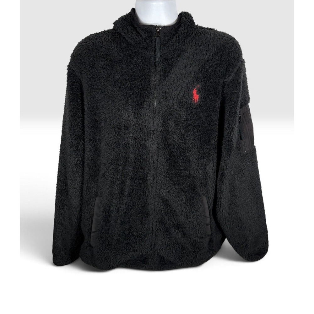 Polo Ralph Lauren Men's Sherpa Jacket Full Zip Hooded Black Sz XL Black -2218